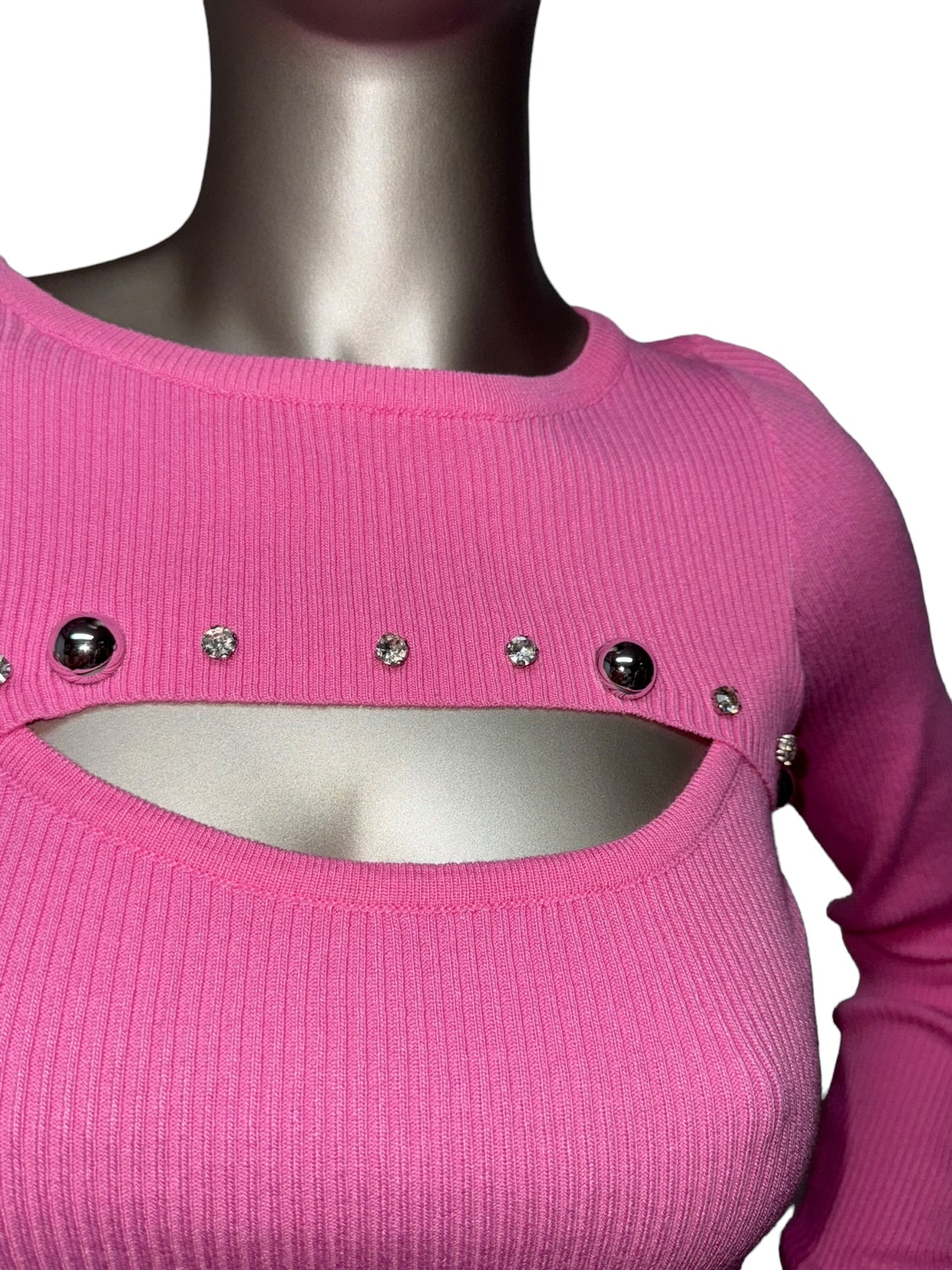 Pink Sweatshirt with Studs and Rhinestones