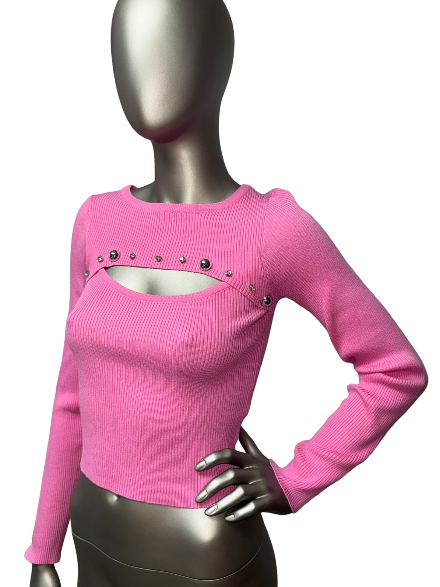 Pink Sweatshirt with Studs and Rhinestones