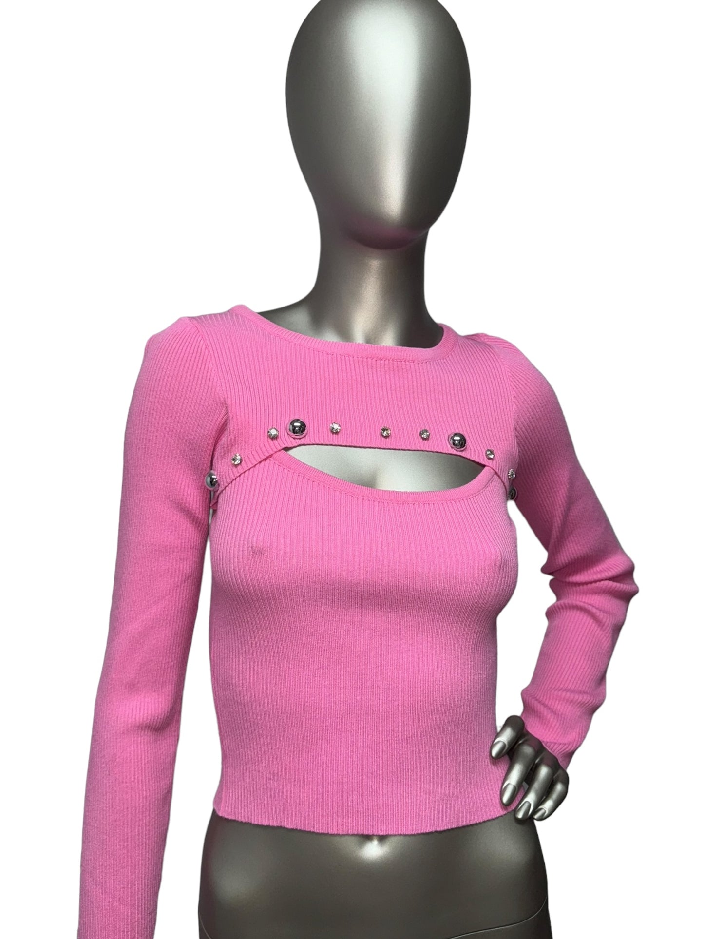 Pink Sweatshirt with Studs and Rhinestones