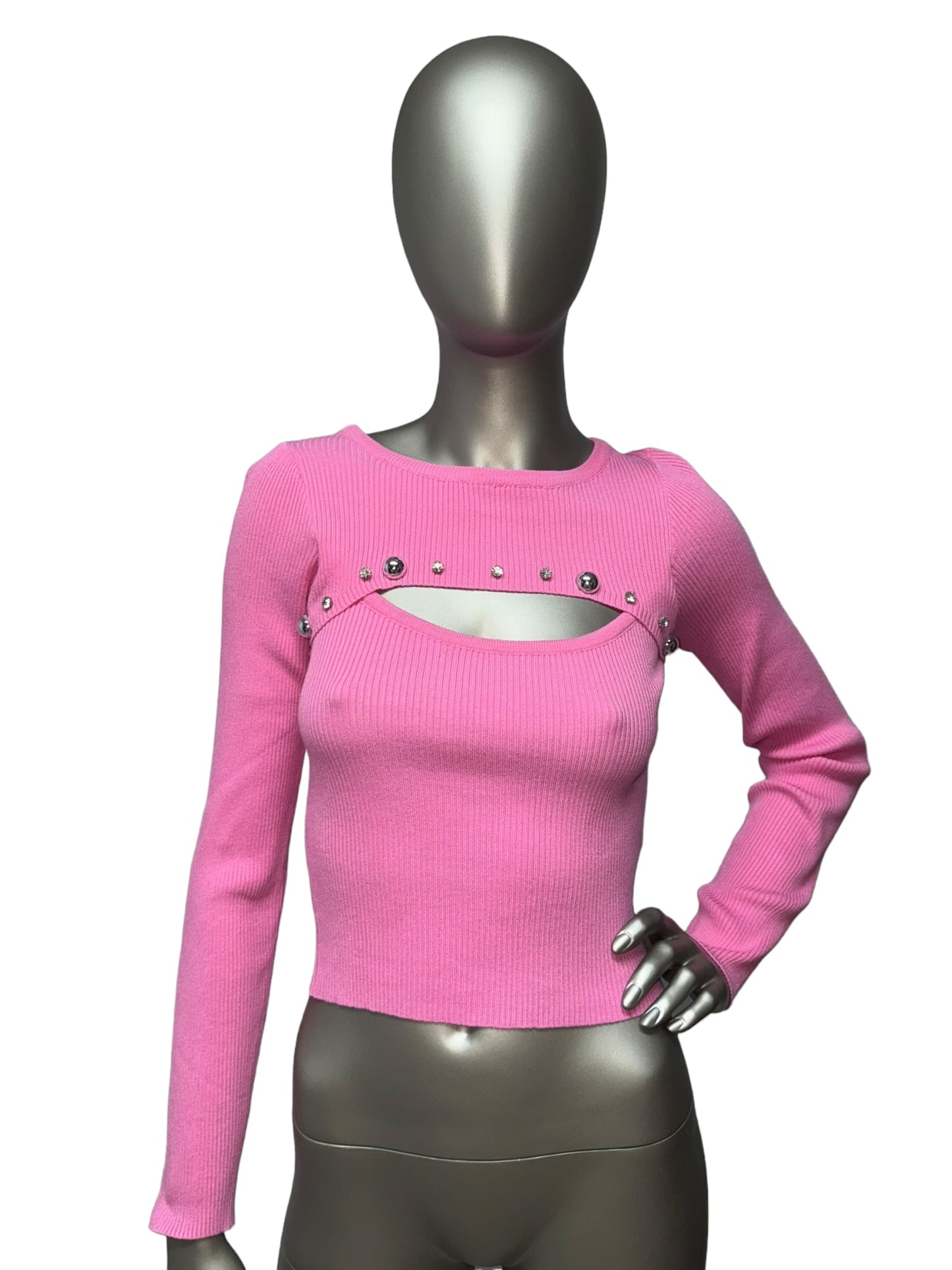 Pink Sweatshirt with Studs and Rhinestones