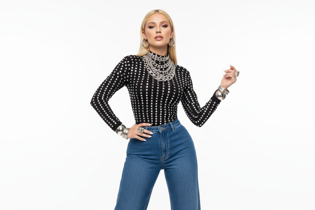 Studded Black Sassy Top