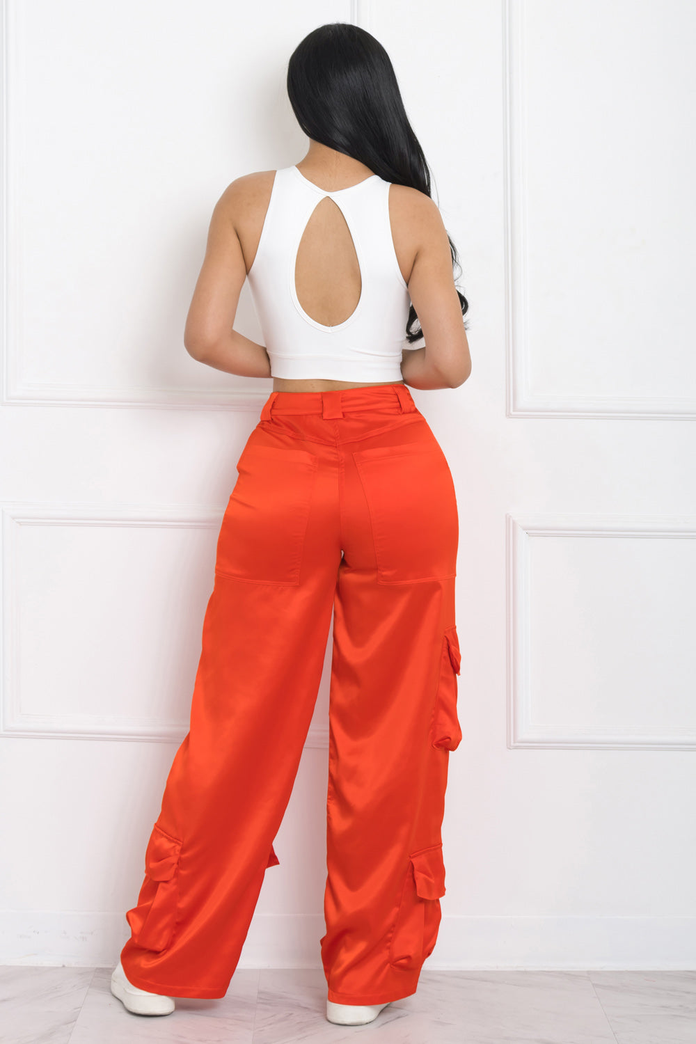 Pantalón cargo de seda naranja