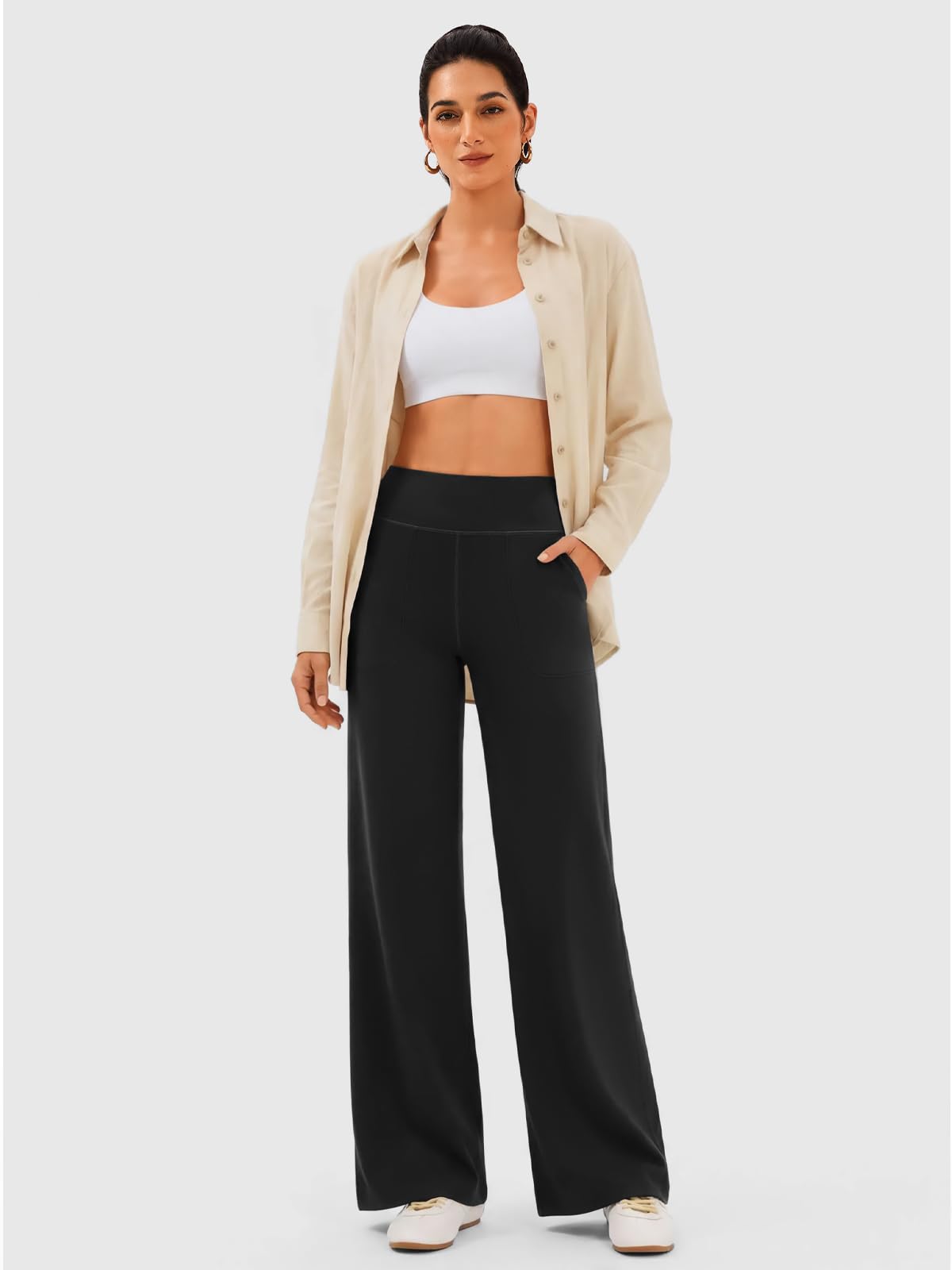 High Waist Wide Leg Yoga Pants with Pockets