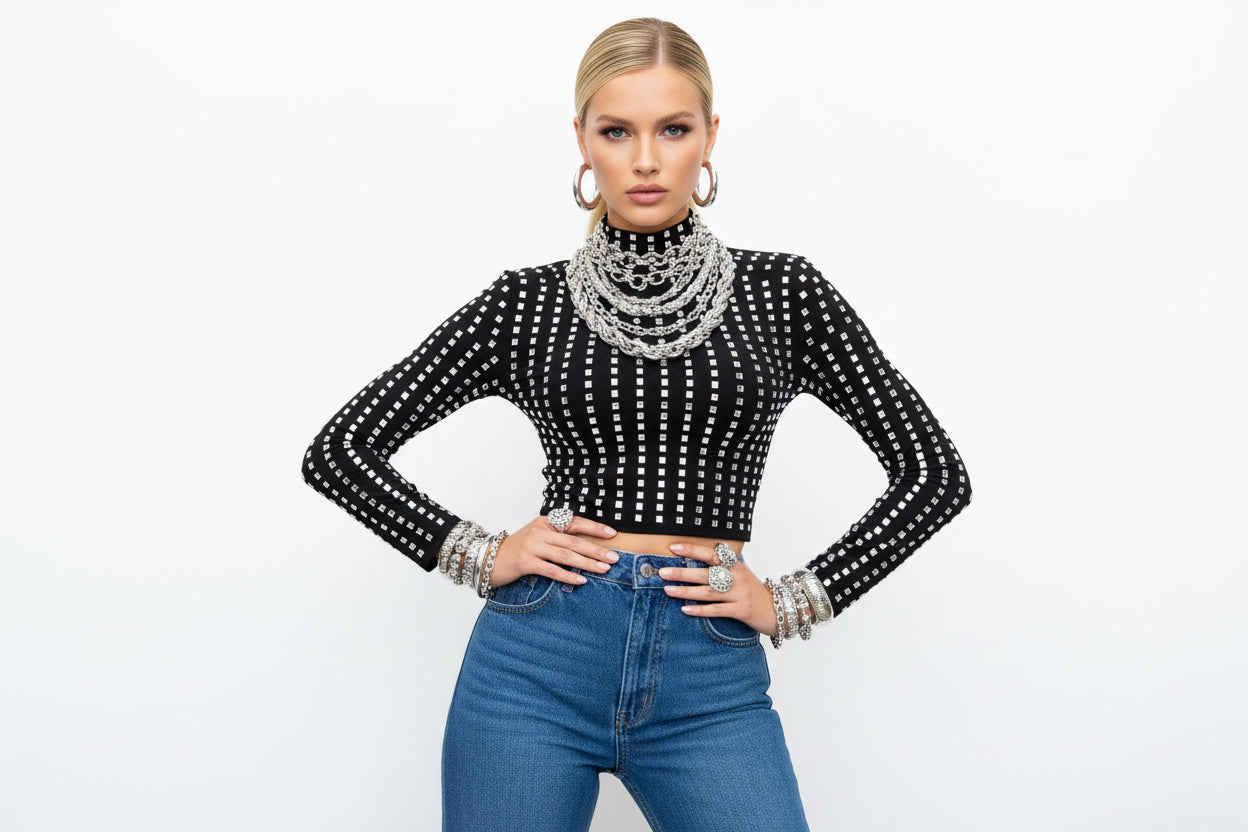 Studded Black Sassy Top