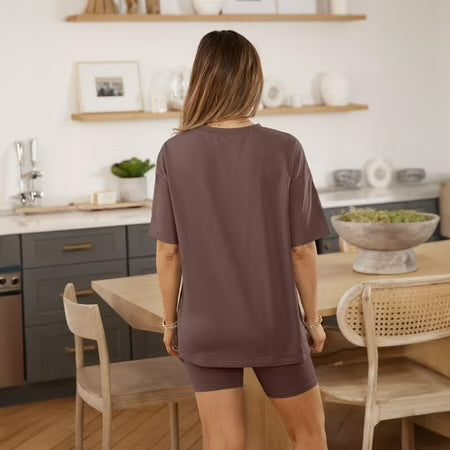 Brown Oversized Tshirts Matching Biker Short Summer Clothing