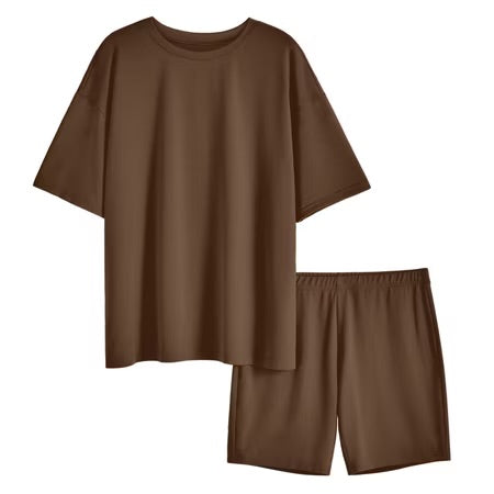 Brown Oversized Tshirts Matching Biker Short Summer Clothing