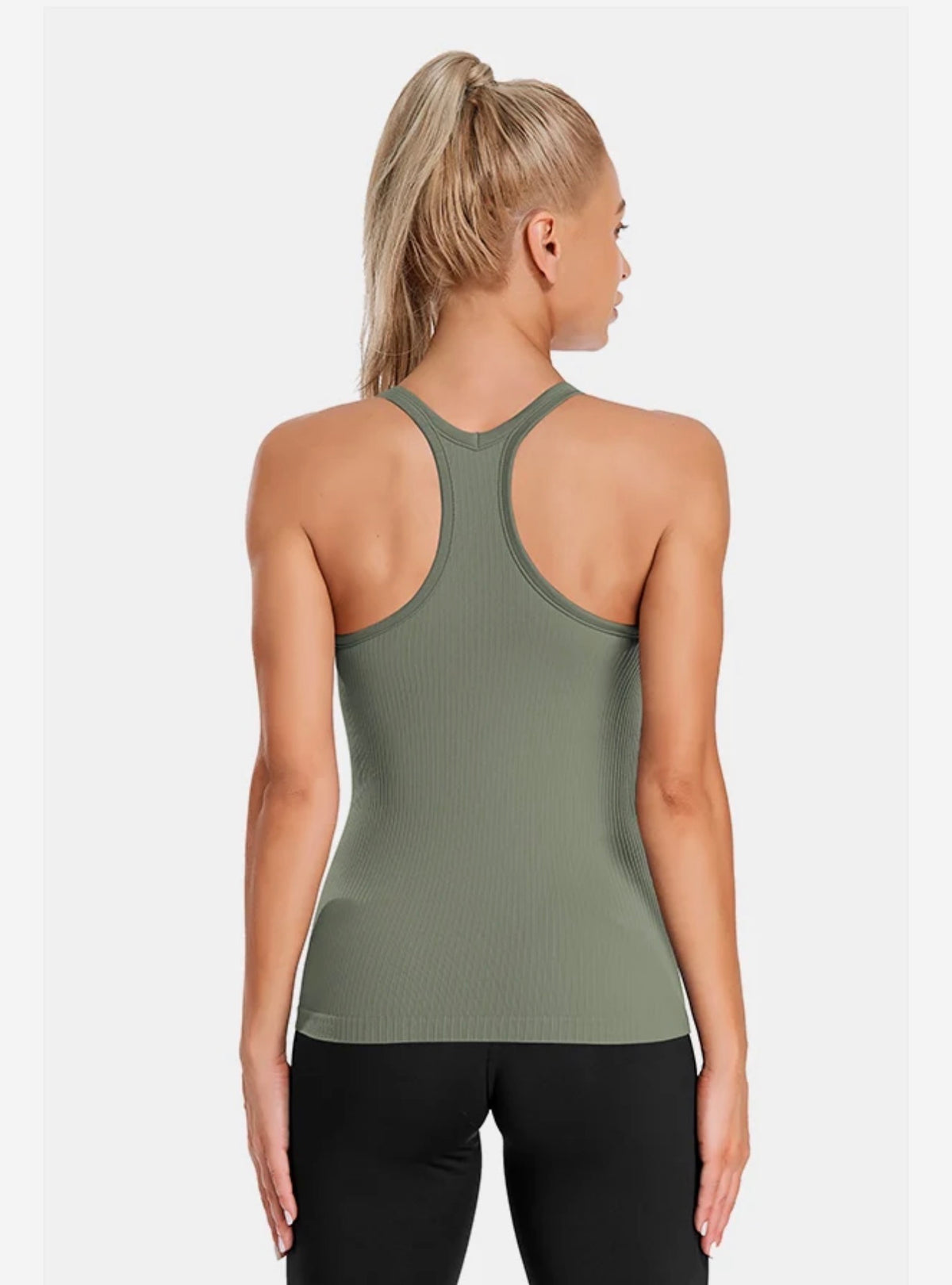 Grey Ribbed Workout Tank Tops with Built in Bra Racerback Athletic Top