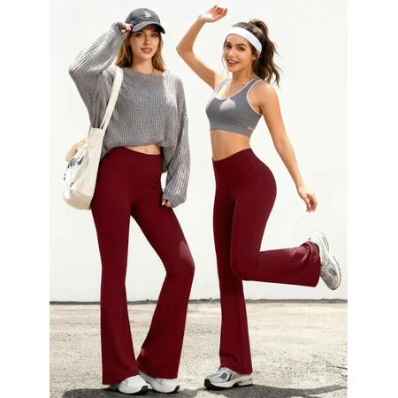 Flare Yoga Pants with Pockets Bootcut Yoga Leggings High Waist Tummy Control Workout Pants