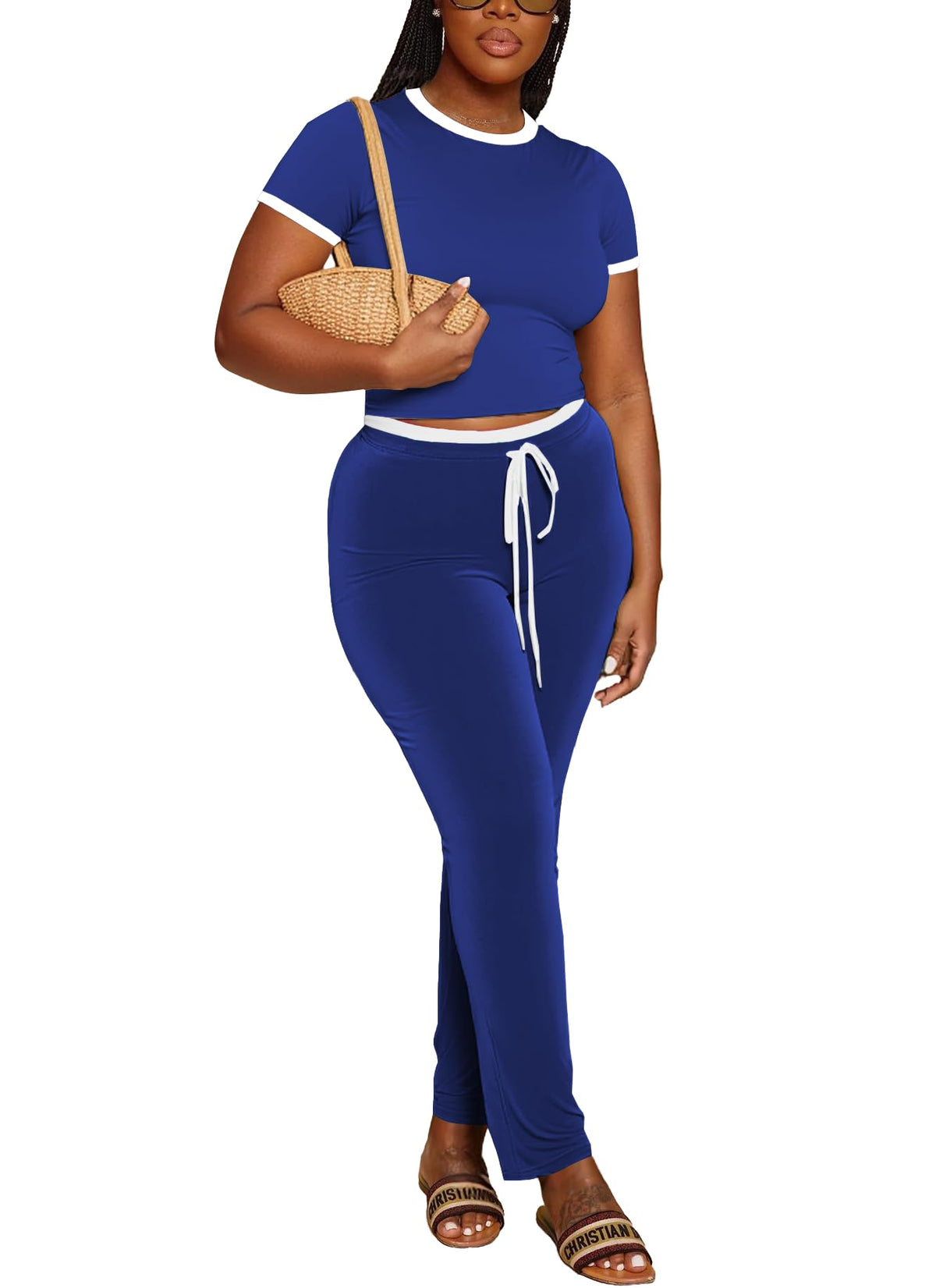 2-Piece Outfits Short Sleeve Tops and Long Pants Tracksuit Lounge Set