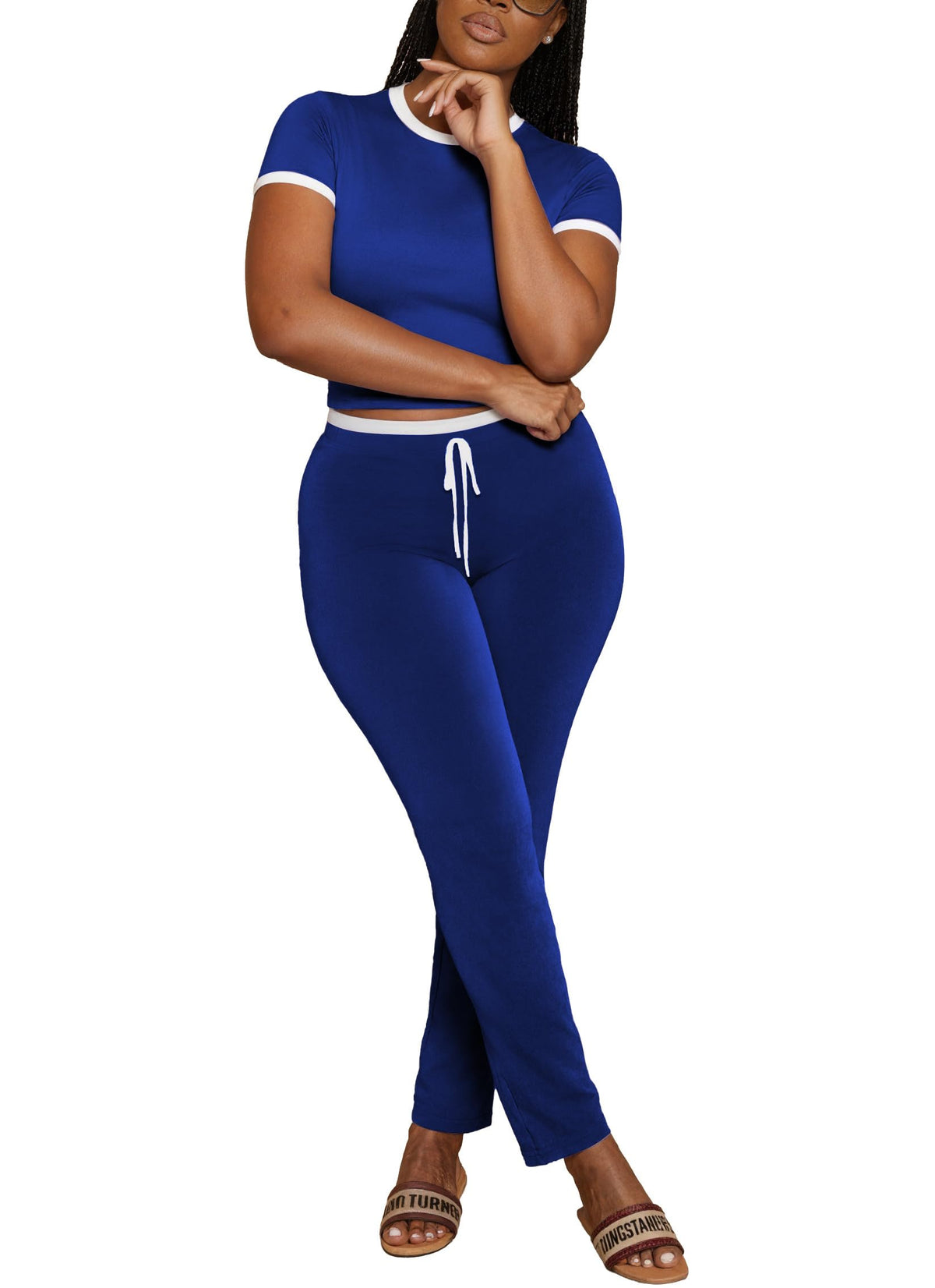 2-Piece Outfits Short Sleeve Tops and Long Pants Tracksuit Lounge Set