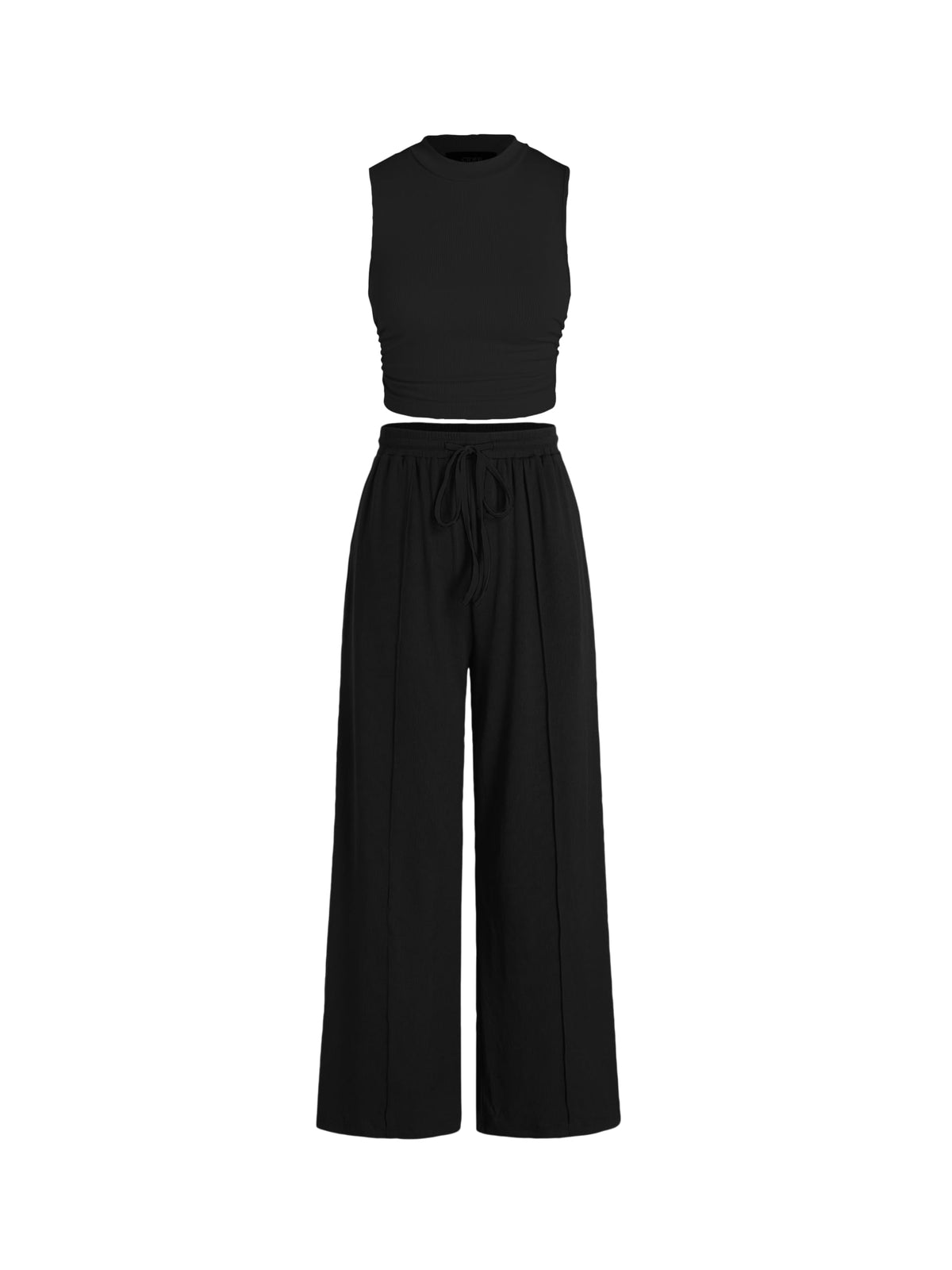2 Piece Black Set Tracksuit Sleeveless Tank Tops & Wide Leg Pants Mactching Sets