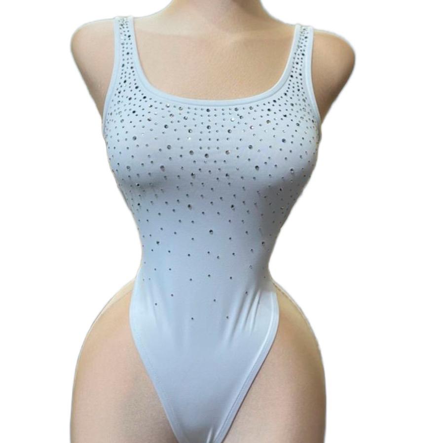 White Rhinestones Bodysuit