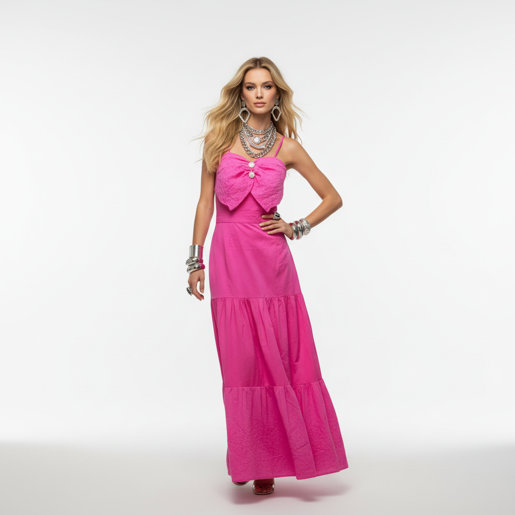 Vestido largo rosa de verano