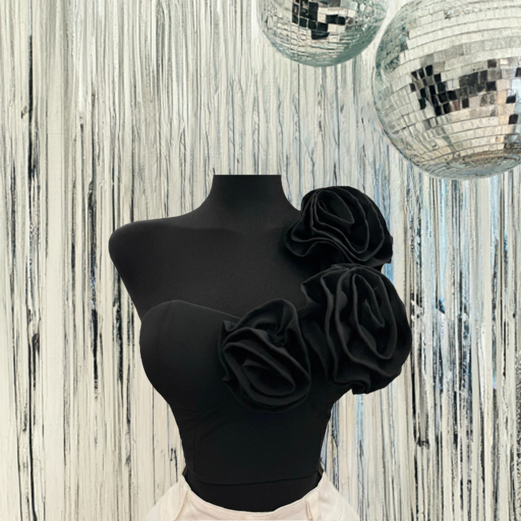 Black Fashion Flower Top